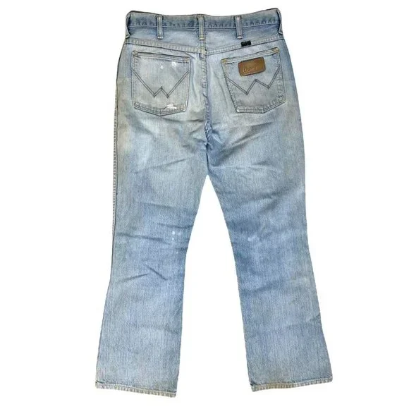 Wrangler Jeans Vintage 70s USA made Bell Bottom Flares Hippie Denim Pants 30x29